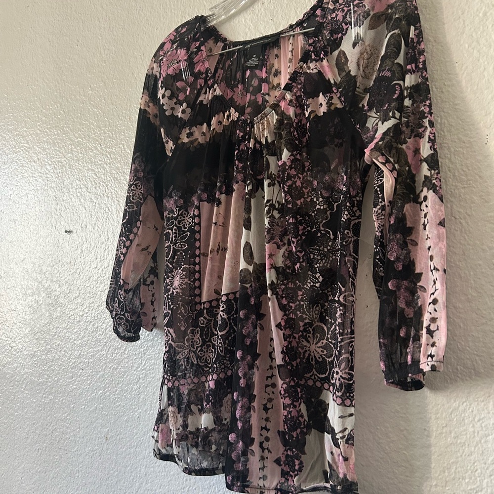Y2K INC Sheer Fairy Floral 3/4 Sleeve Blouse Medium Cute Goth - Picture 10 of 11